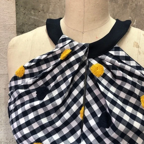 Eva Franco Anthropologie Polka Dot Gingham Embroidered Halter Top - Picture 1 of 6